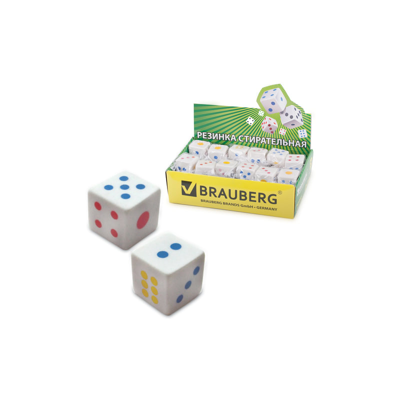 Резинка стирательная BRAUBERG "Game", в форме игральной кости, 24х24х24 мм, белая, пакет, 223605