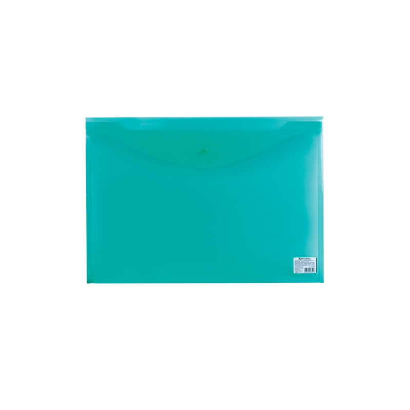 Папка-конверт с кнопкой BRAUBERG А3, 180 мкм, прозрачная, зеленая, 224033