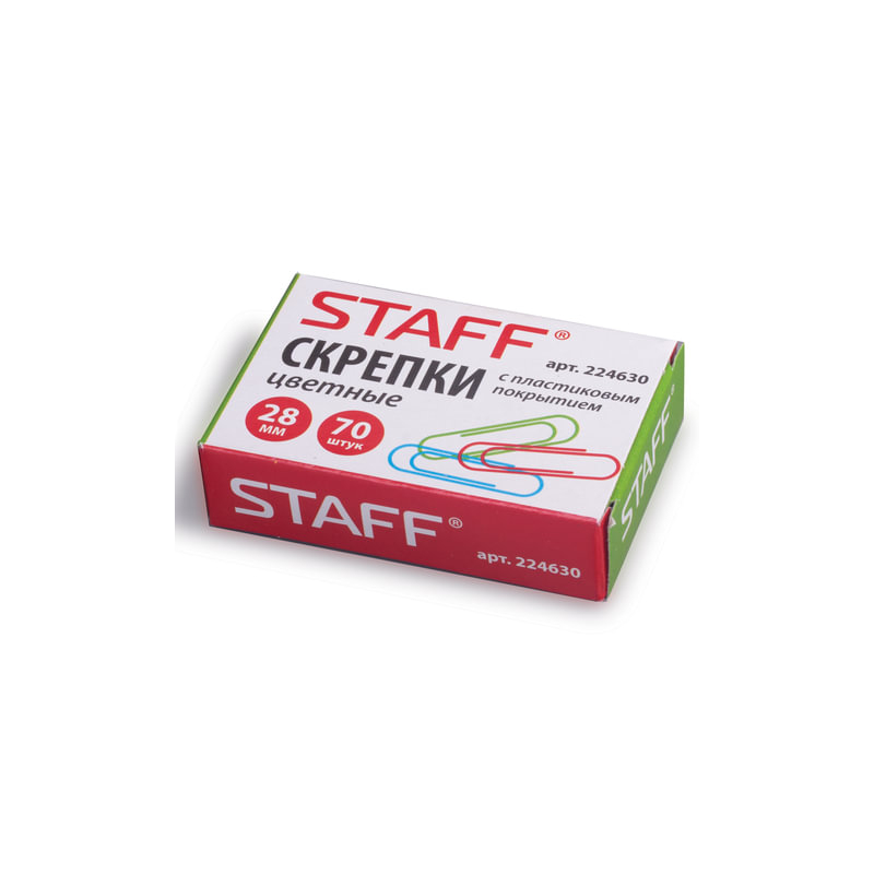 Скрепки STAFF 28 мм, цветные, 70 шт., в картонной коробке, 224630
