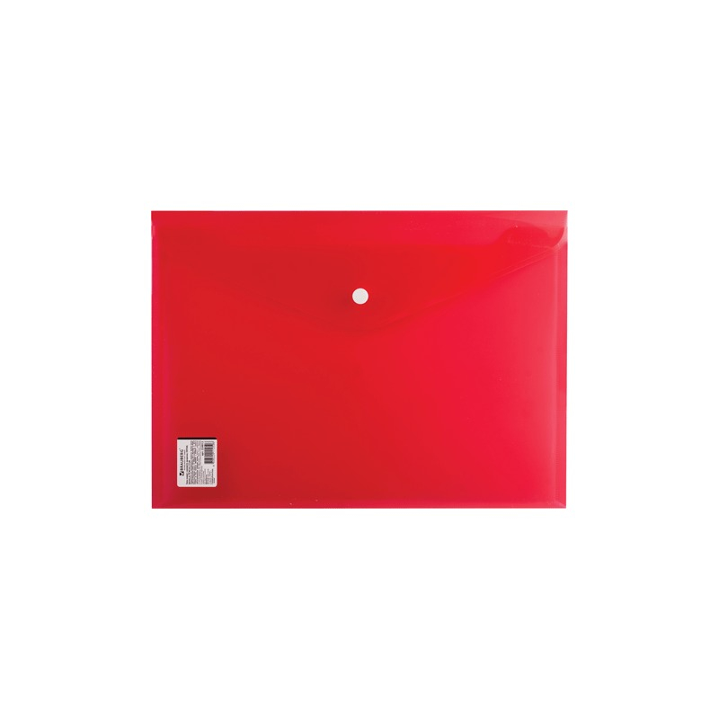 Папка-конверт с кнопкой BRAUBERG А4, плотная, 180 мкм, до 100 листов, прозрачная, красная, 224812