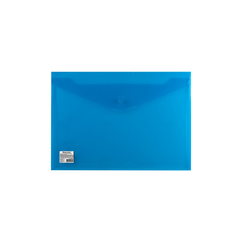 Папка-конверт с кнопкой BRAUBERG А4, плотная, 180 мкм, до 100 листов, прозрачная, синяя, 224813