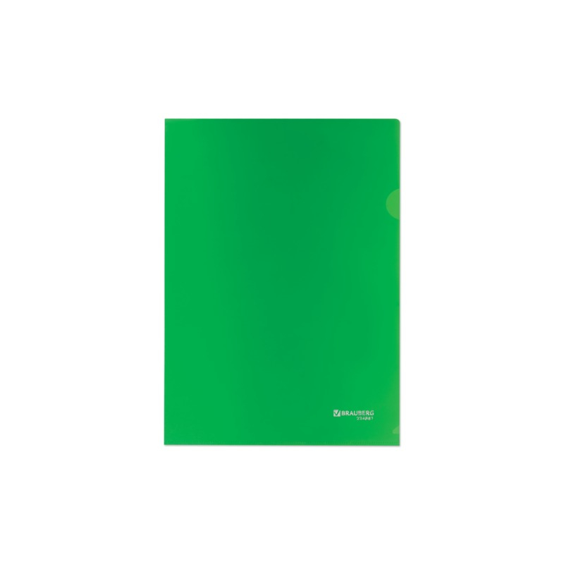 Папка-уголок жесткая, непрозрачная BRAUBERG зеленая, 0,15 мм, 224881