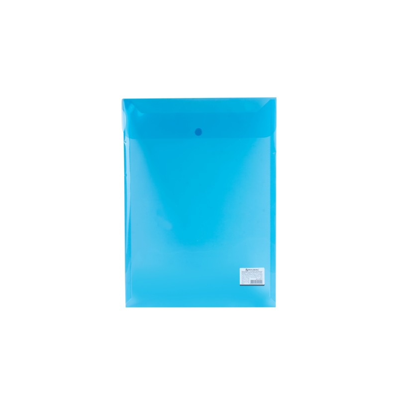 Папка-конверт с кнопкой BRAUBERG А4, вертикальная, 150 мкм, до 100 листов, прозрачная, синяя, 224977