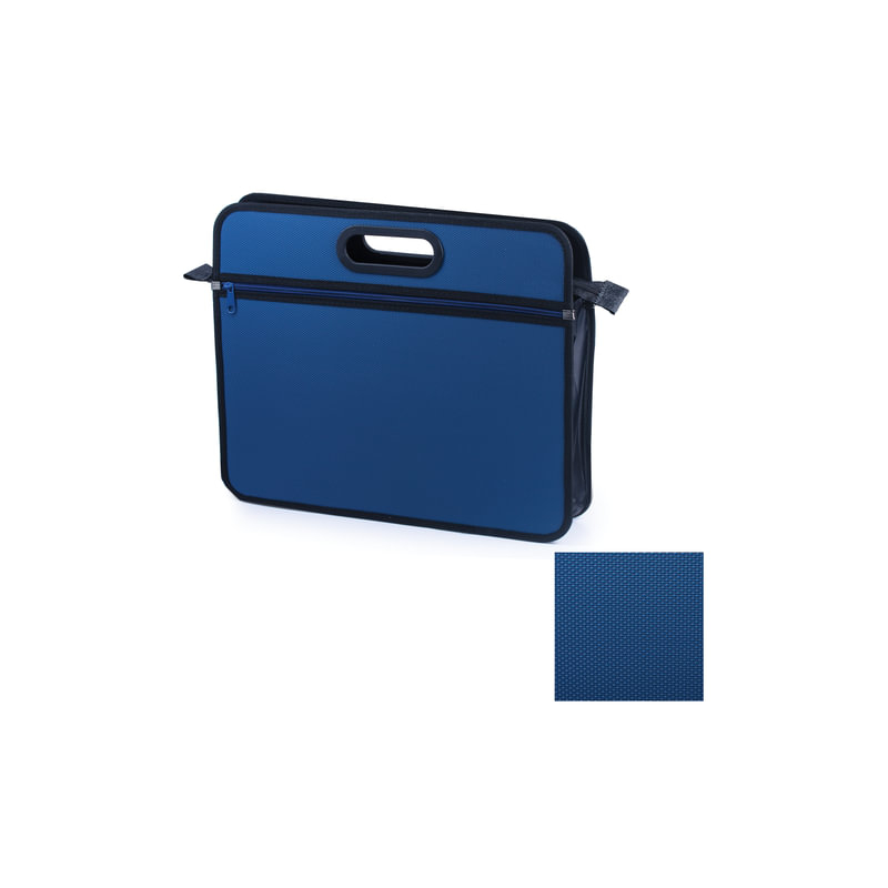 Сумка пластиковая BRAUBERG А4+, 390х315х70 мм, на молнии, внешний карман, фактура бисер, синяя, 225167