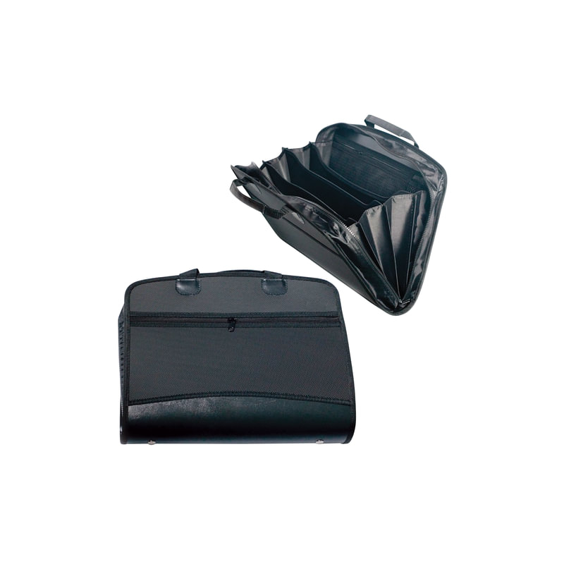 Портфель-сумка пластиковый BRAUBERG А4+, 375х305х60 мм, на молнии, бизнес-класс, 4 отделения, 2 кармана, черный, 225169