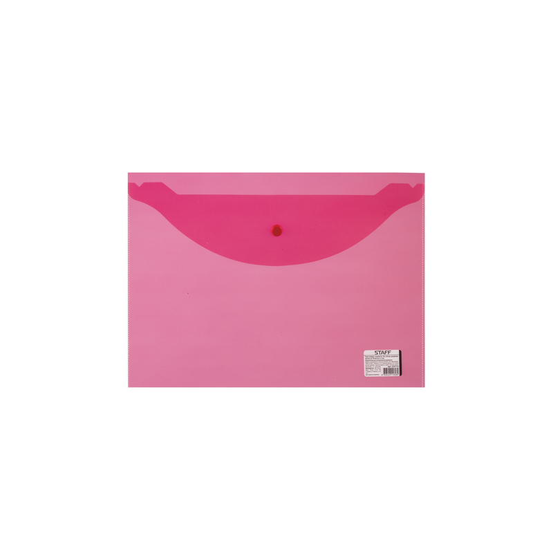 Папка-конверт с кнопкой STAFF А4, 340х240 мм, 120 мкм, до 100 листов, прозрачная, красная, 225172
