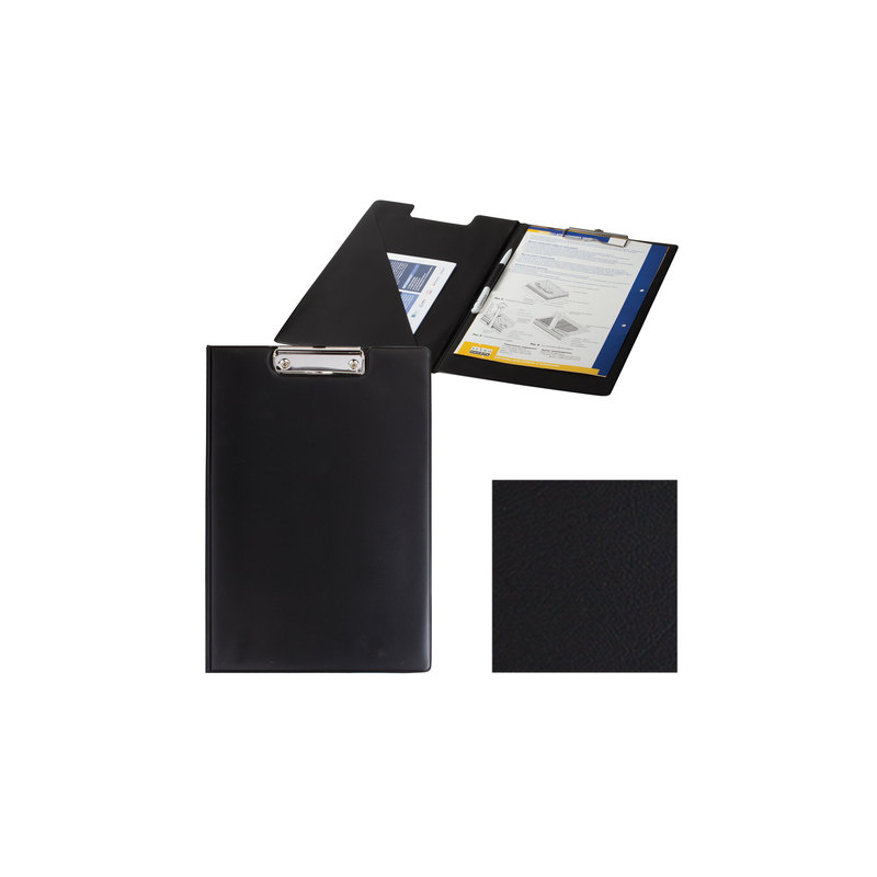 Папка-планшет ОФИСМАГ с верхним прижимом и крышкой, А4, картон/ПВХ, черная, двойной срок службы, 225982