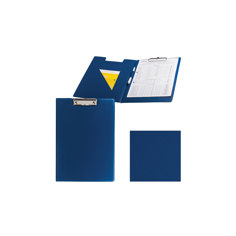 Папка-планшет ОФИСМАГ с верхним прижимом и крышкой, А4, картон/ПВХ, синяя, двойной срок службы, 225983