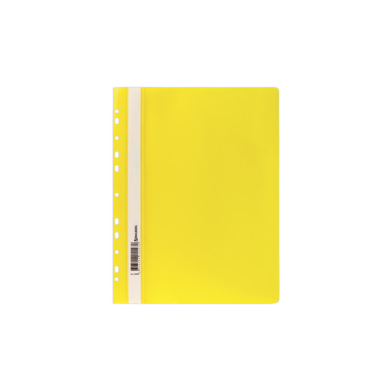 Скоросшиватель пластиковый с перфорацией BRAUBERG А4, 140/180 мкм, желтый, 226587