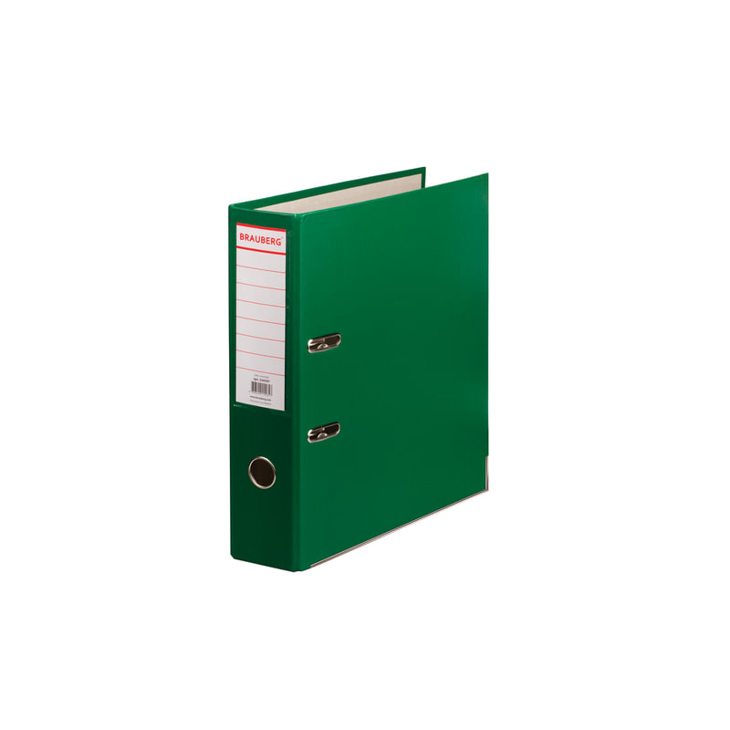 Папка-регистратор с покрытием из полипропилена, 75 мм, прочная, с уголком, BRAUBERG зеленая, 226597