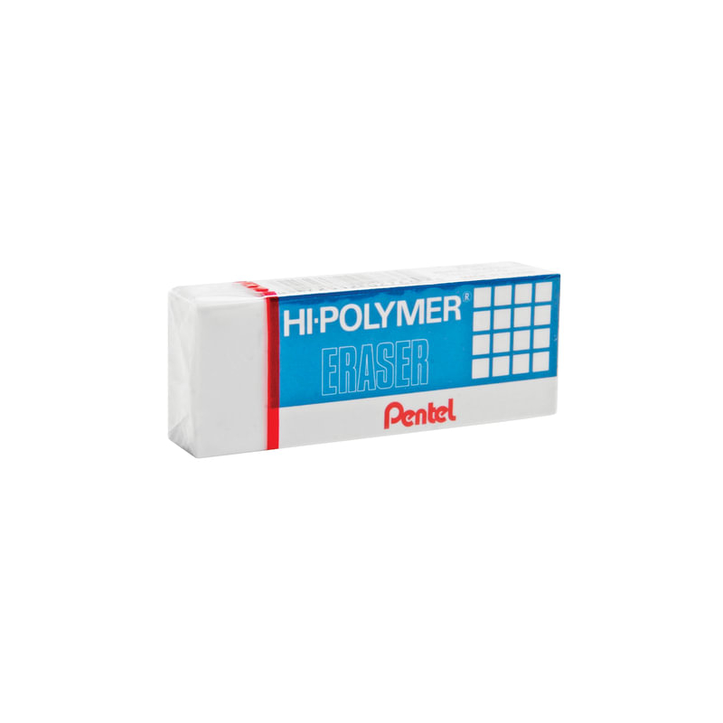Резинка стирательная PENTEL "Hi-polymer eraser", 35х16х11,5 мм, белая, картонный держатель, ZEH-03