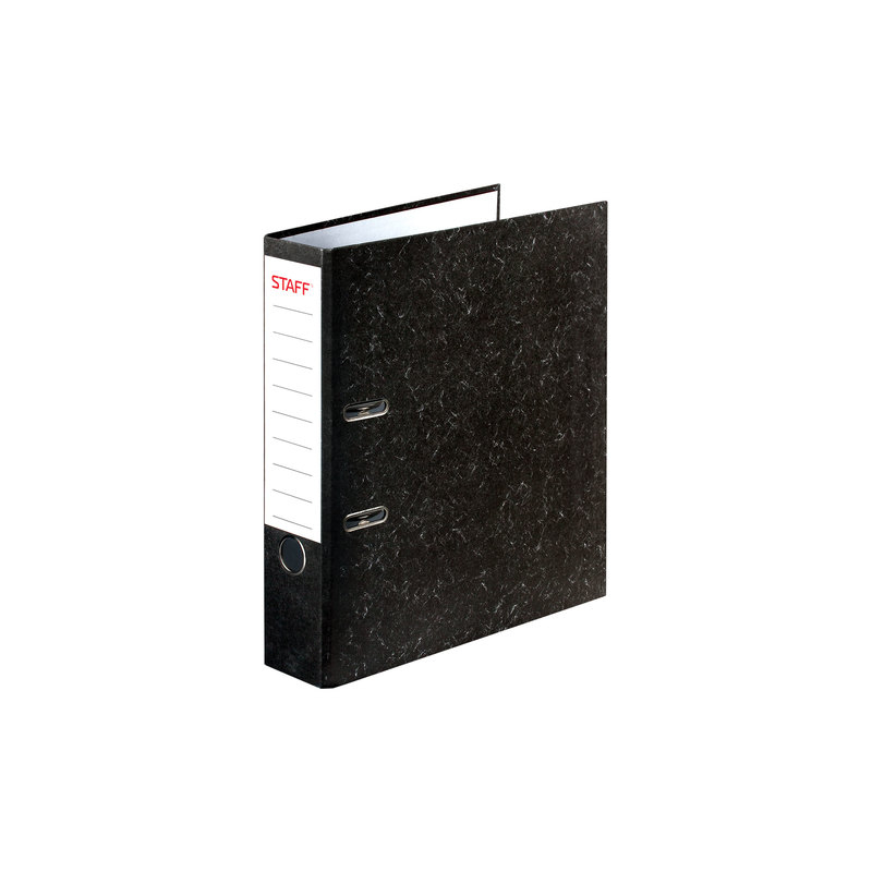 Папка-регистратор STAFF "Бюджет" с мраморным покрытием, 70 мм, без уголка, черный корешок, 227185