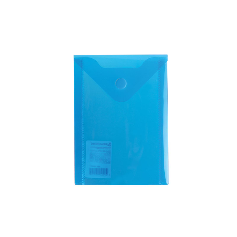 Папка-конверт с кнопкой BRAUBERG А6, 105х148 мм, 180 мкм, прозрачная, синяя, 227317
