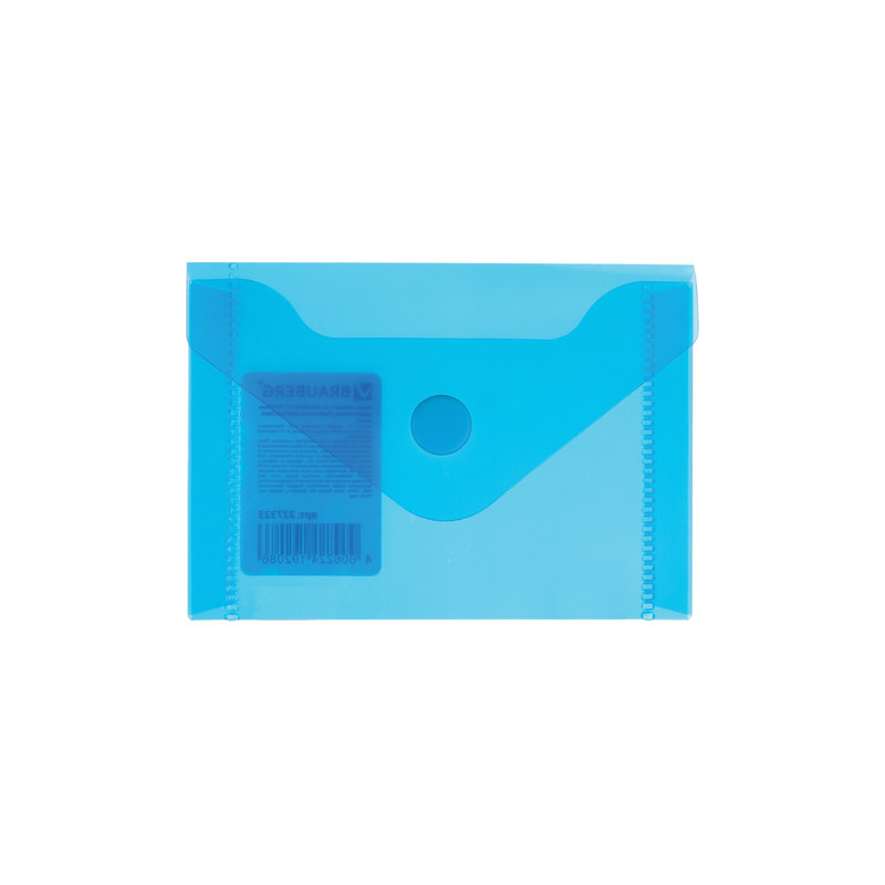 Папка-конверт с кнопкой BRAUBERG А7, 74х105 мм (для дисконтных, банковских карт, визиток), прозрачная, синяя, 227323