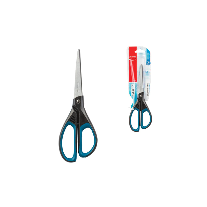 Ножницы Maped "Essentials Soft", 210 мм, прорезиненные ручки, черно-синие, европодвес, 469210, 468310