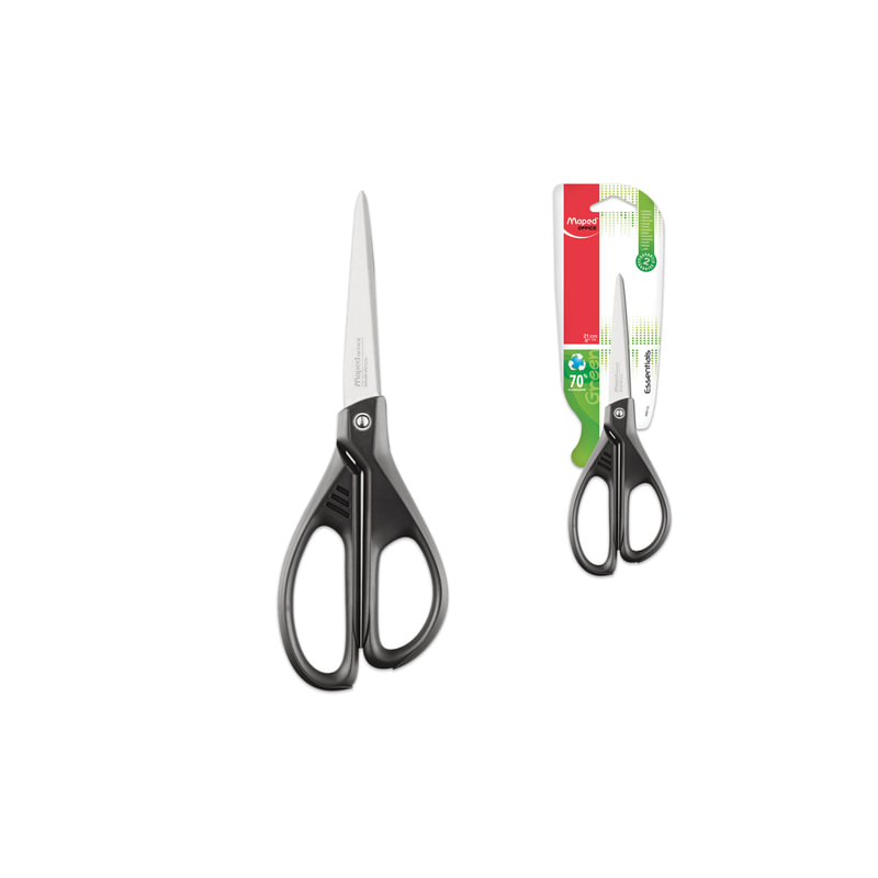 Ножницы Maped "Essentials Green", 210 мм, черные, эргономичные ручки, картонная упаковка с европодвесом, 468110