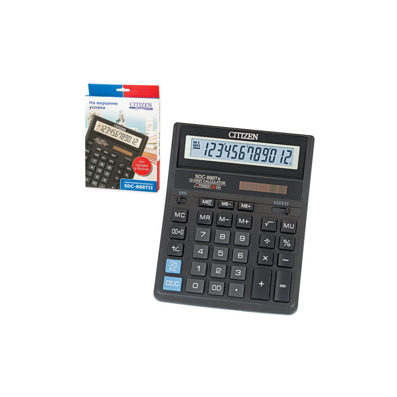 Калькулятор Citizen настольный SDC-888TII, 12 разрядов, двойное питание, 203х158 мм