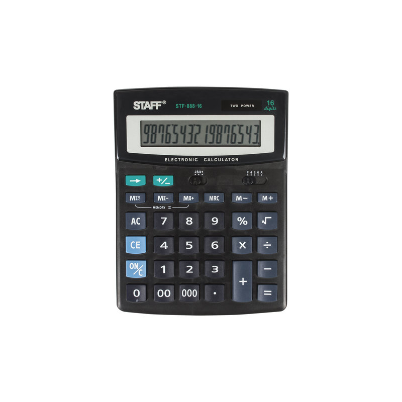 Калькулятор STAFF настольный STF-888-16, 16 разрядов, двойное питание, 200х150 мм