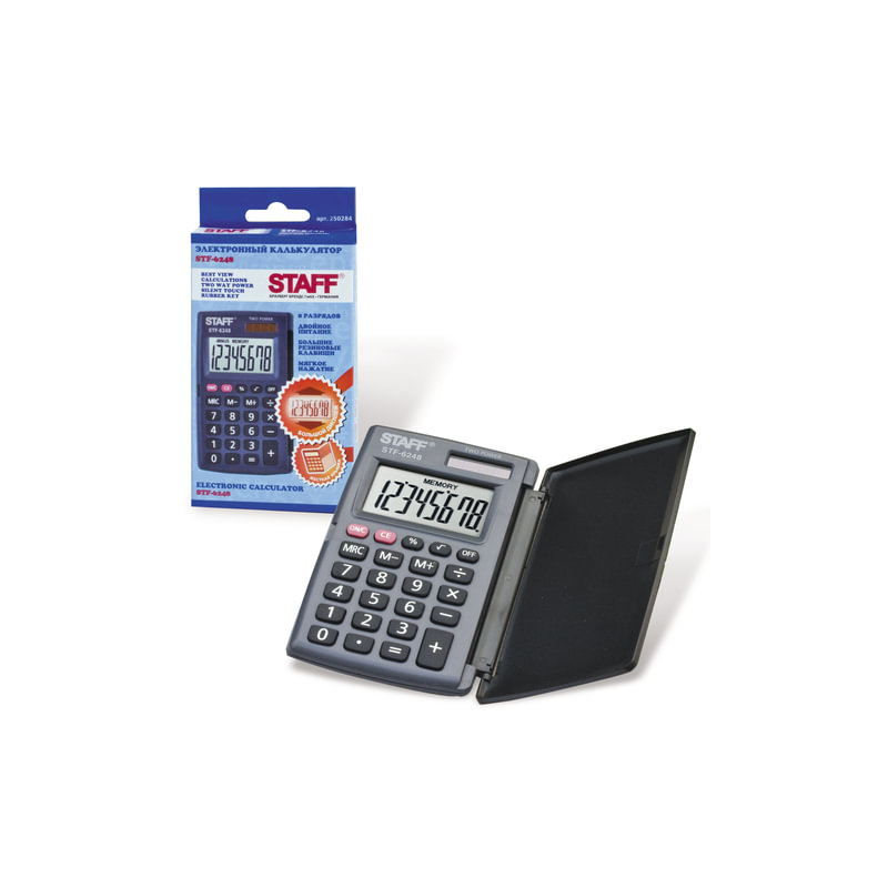 Калькулятор STAFF карманный STF-6248, 8 разрядов, двойное питание, 104х63 мм