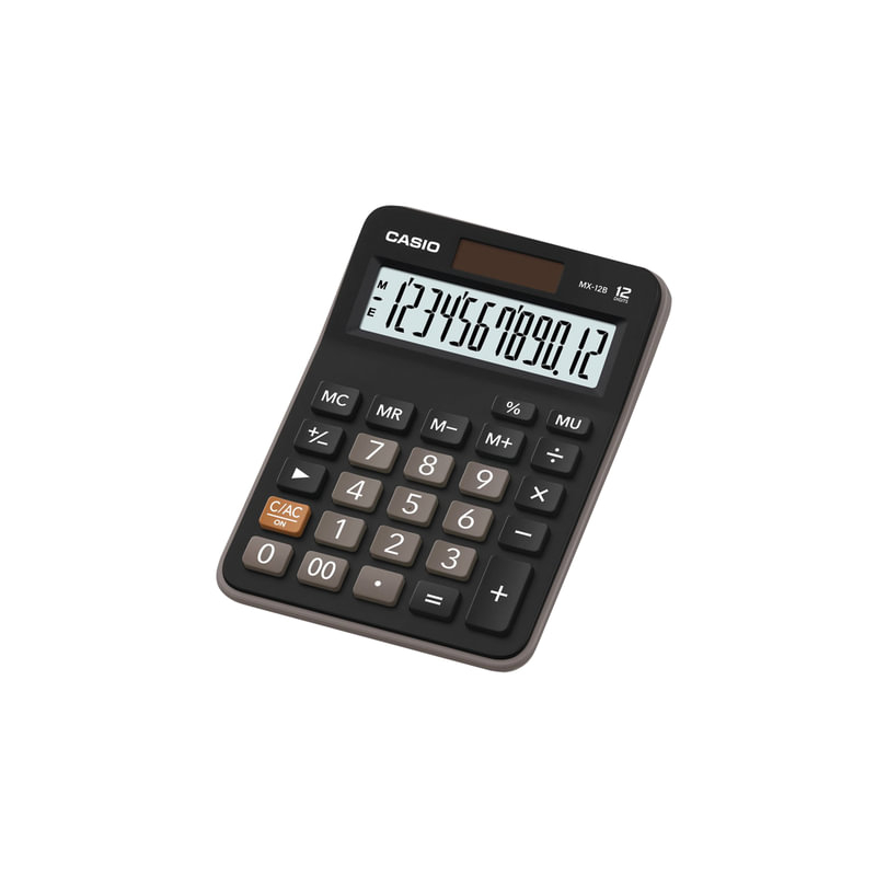 Калькулятор CASIO настольный MX-12B-W, 12 разрядов, двойное питание, 145х103 мм, европодвес, черный, MX-12B-W-EC