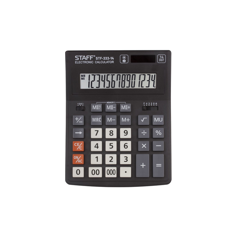 Калькулятор STAFF PLUS настольный STF-333, 14 разрядов, двойное питание, 200x154 мм