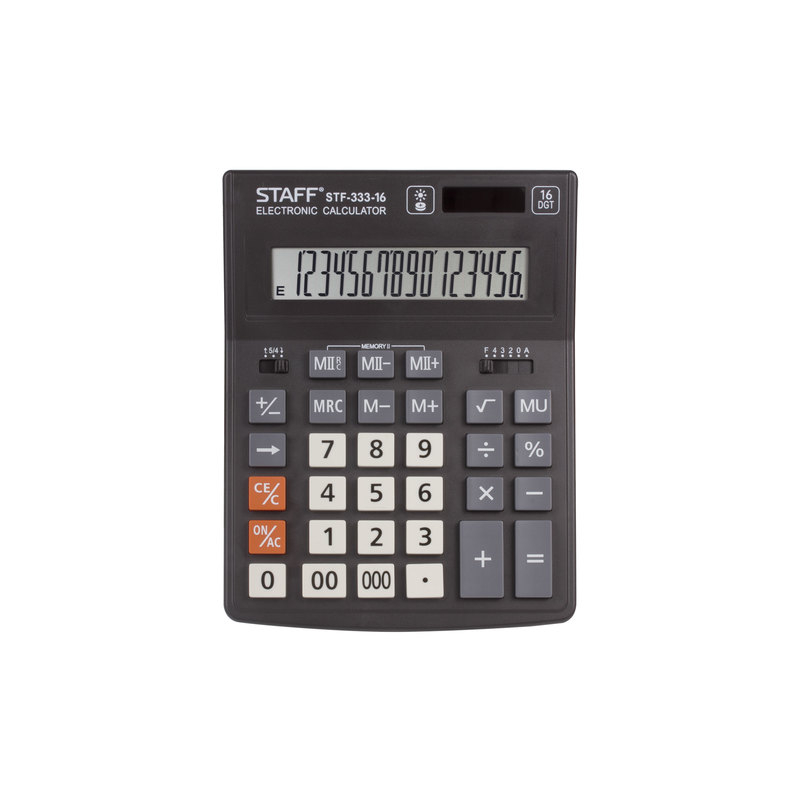 Калькулятор STAFF PLUS настольный STF-333, 16 разрядов, двойное питание, 200x154 мм
