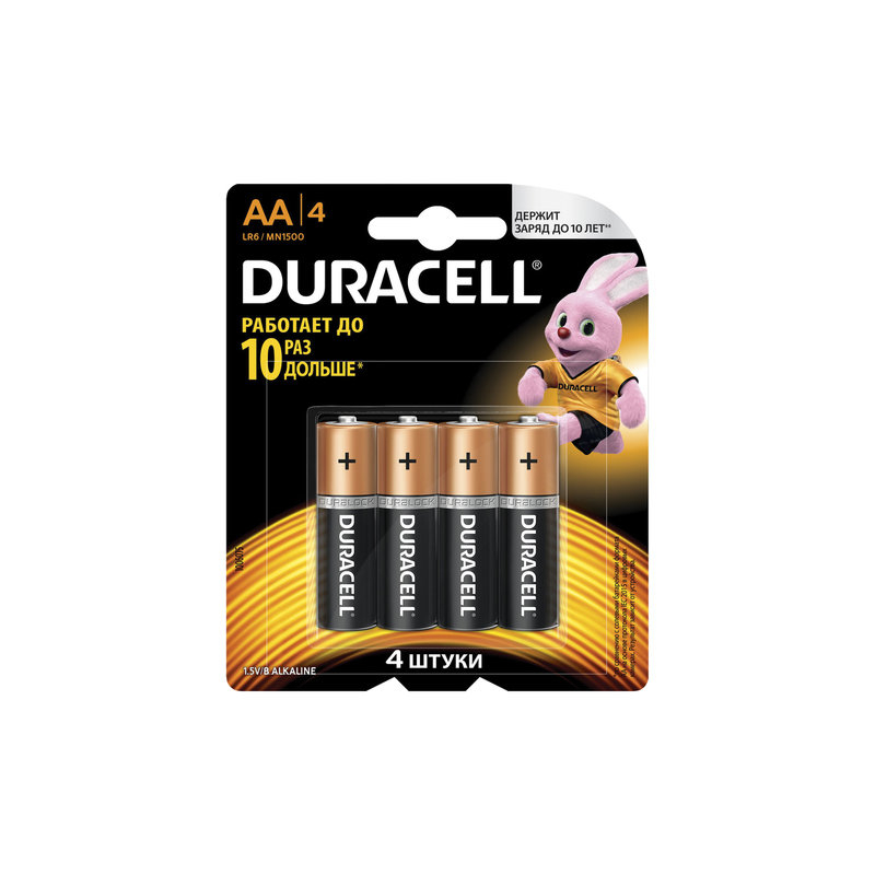 Батарейки Duracell Basic, AA LR6, Alkaline, 4 шт., в блистере, 1,5 В, MN 1500 АА LR6