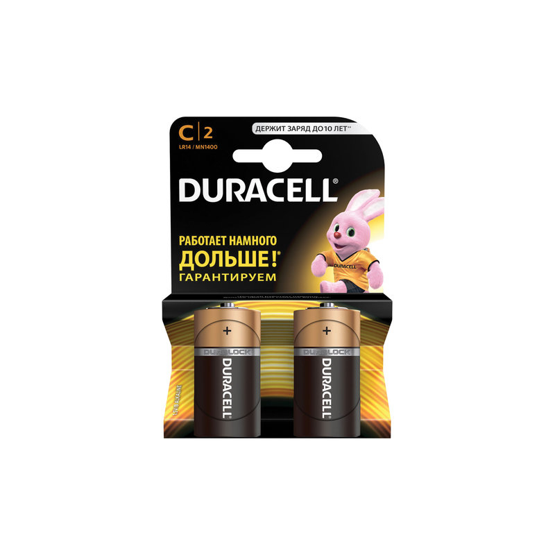 Батарейки Duracell Basic, C LR14, Alkaline, 2 шт., в блистере, 1,5 В