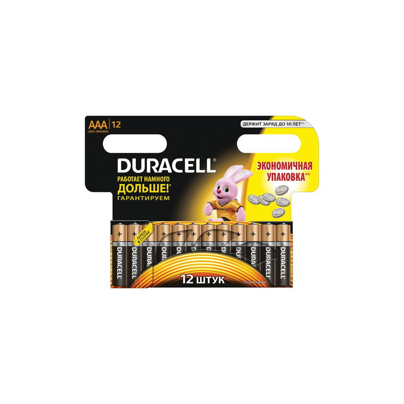 Батарейки Duracell Basic, AAA LR3, Alkaline, 12 шт., в блистере, 1,5 В