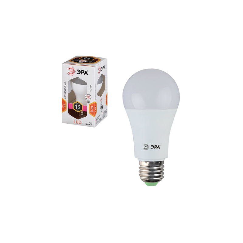 Лампа светодиодная ЭРА 15 (130) Вт, цоколь E27, грушевидная, теплый белый свет, 25000 ч., LED smdA60-15w-827-E27, Б0020592