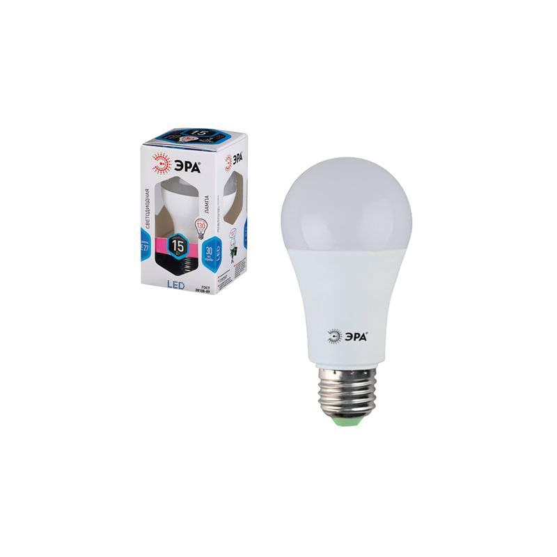 Лампа светодиодная ЭРА 15 (130) Вт, цоколь E27, грушевидная, холодный белый свет, 25000 ч., LED smdA60-15w-840-E27, Б0020593