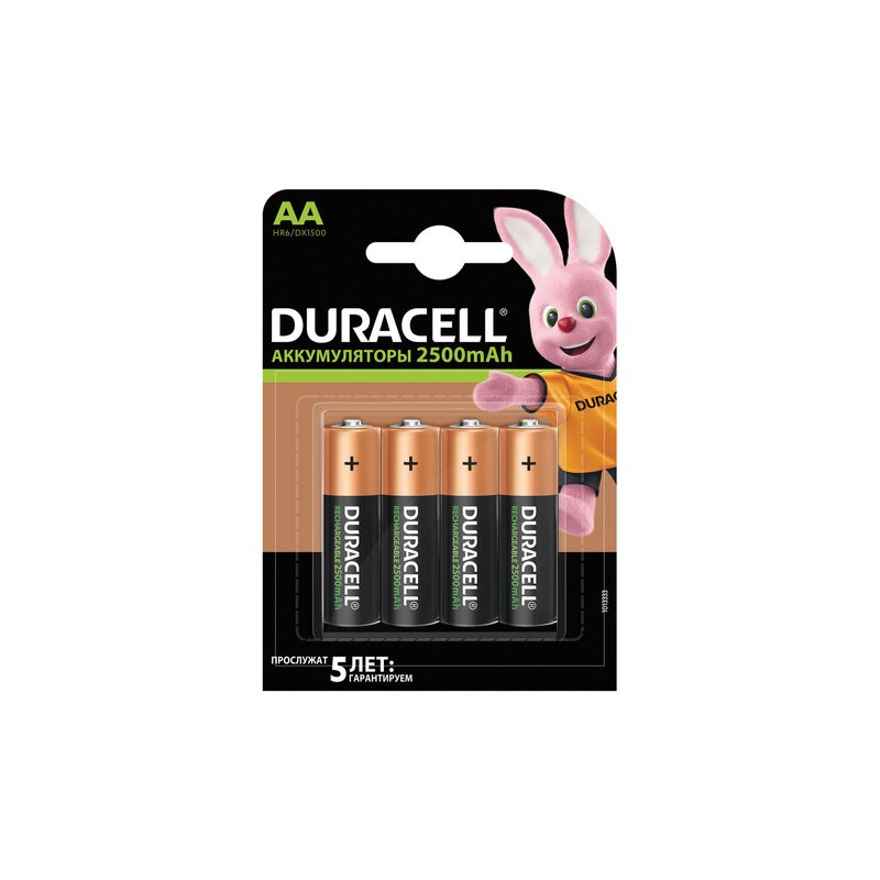 Батареи аккумуляторные Duracell AA, Ni-Mh, заряженные, 4 шт., 2500 mAh, в блистере, 1,2 В, 81472345