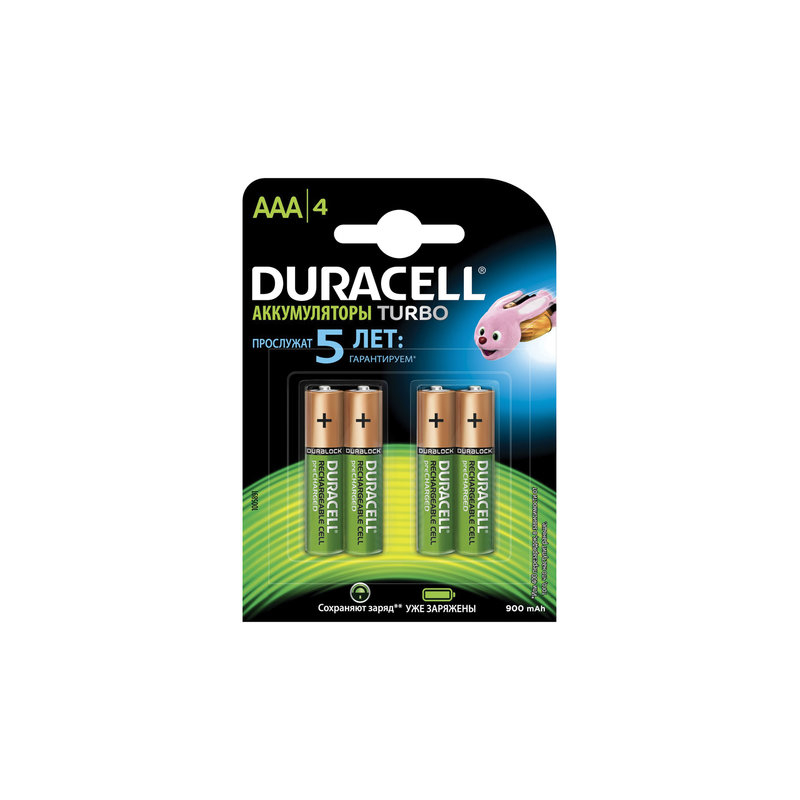 Батареи аккумуляторные Duracell AAA, Ni-Mh, заряженные, 4 шт., 850 mAh, в блистере, 1,2 В, 81546826