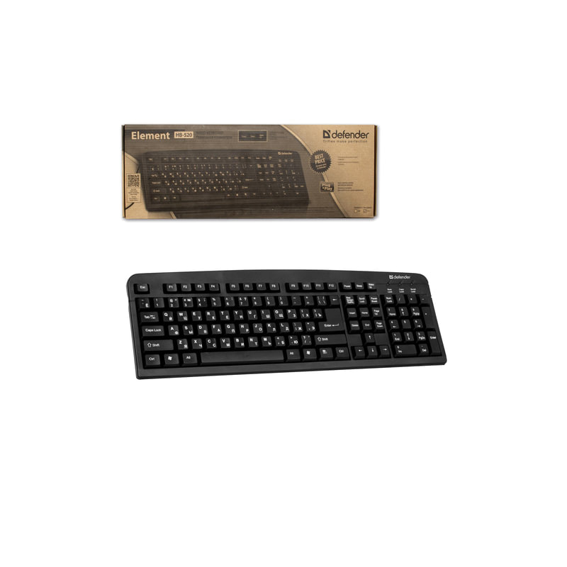 Клавиатура проводная Defender Element HB-520, PS/2, 104 клавиши+3 дополнительные клавиши, черная, 45520