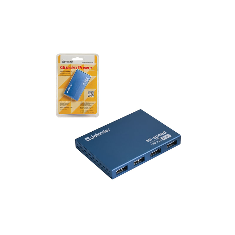 Хаб Defender SEPTIMA SLIM, USB 2.0, 7 портов, порт для питания, алюминиевый корпус, 83505
