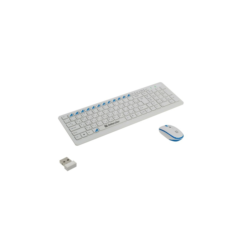 Набор беспроводной Defender Skyline895, клавиатура, мышь 2 кнопки + 1 колесо + 1 dpi, белый/голубой, 45895