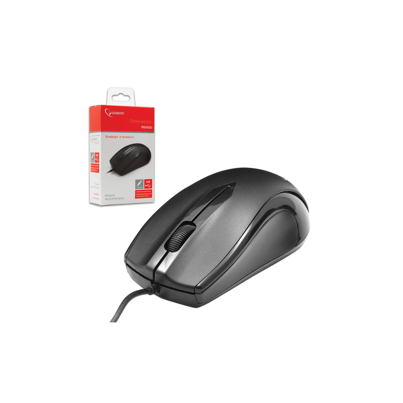 Мышь проводная Gembird MUSOPTI9-905U, USB, 2 кнопки + 1 колесо-кнопка, оптическая, черная