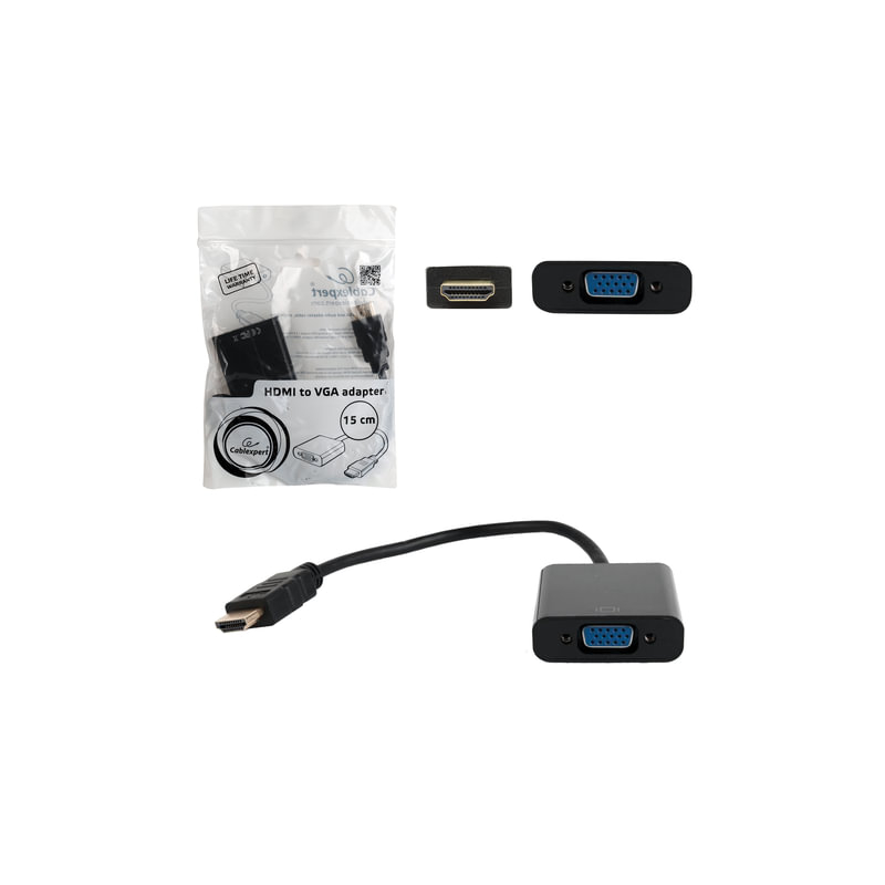 Кабель-переходник HDMI-VGA, 15 см, Cablexpert M-F, для передачи аналогового видео, A-HDMI-VGA-04