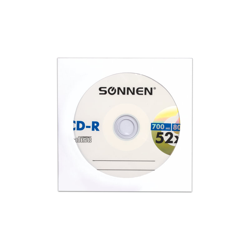 Диск CD-R SONNEN 700 Mb, 52x, бумажный конверт (1 штука), 512573
