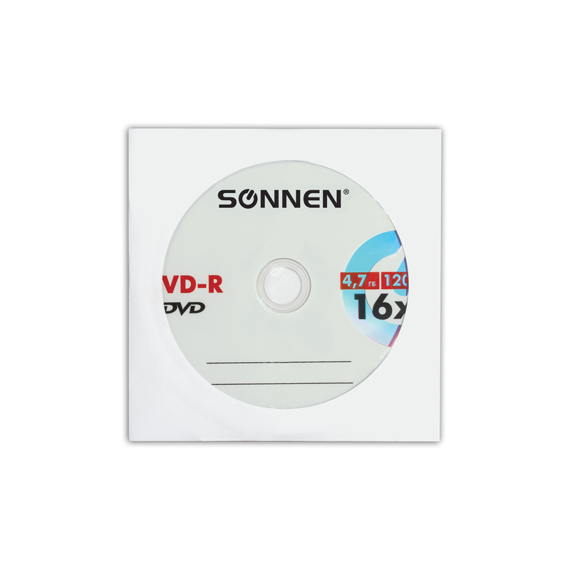 Диск DVD-R SONNEN 4,7 Gb, 16x, бумажный конверт (1 штука), 512576