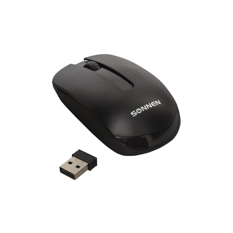 Мышь беспроводная SONNEN M-3032, USB, 1200 dpi, 2 кнопки+1 колесо-кнопка, оптическая, черная