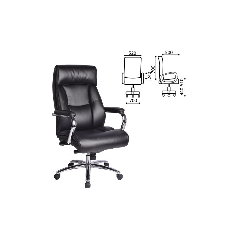Кресло офисное BRABIX "Phaeton EX-502", натуральная кожа, хром, черное, 530882