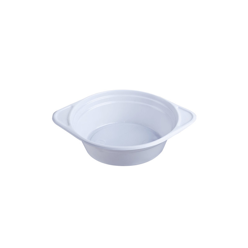 Одноразовые тарелки ЛАЙМА Бюджет, комплект 100 шт., пластиковые, суповые, 0,5 л, белые, ПС, холодное/горячее, 600944