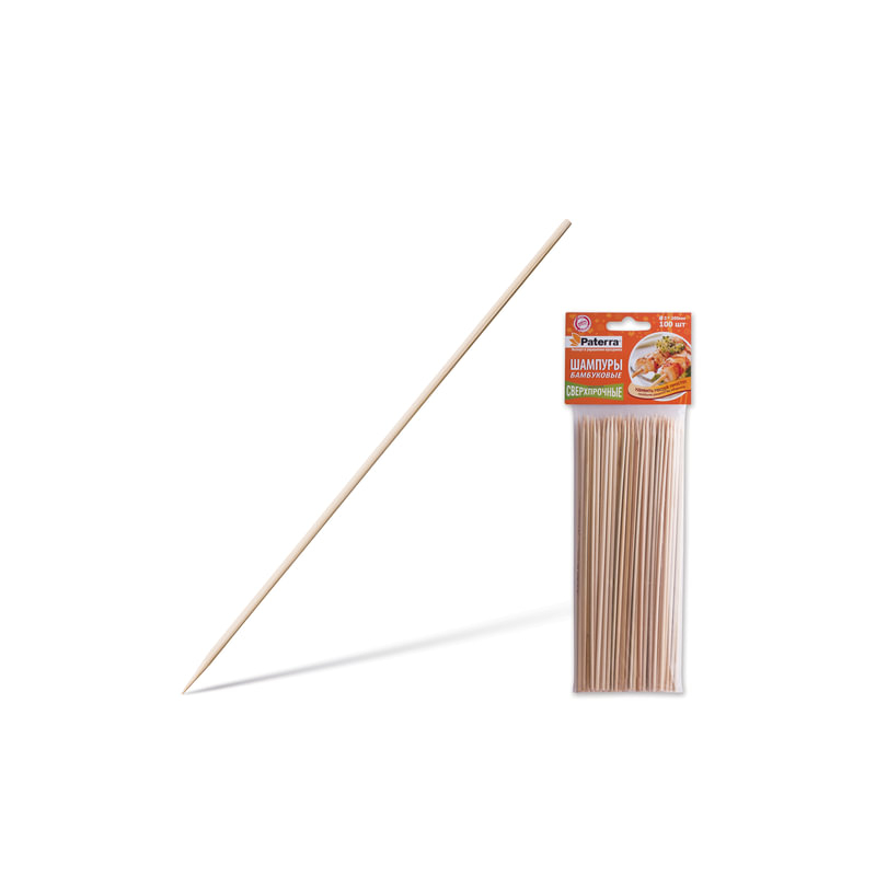 Шампуры для шашлыка PATERRA КОМПЛЕКТ 100 шт., 200 мм, d=3 мм, бамбуковые, 401697
