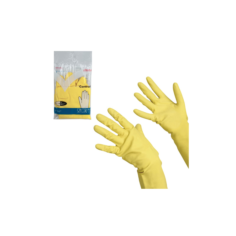 Перчатки хозяйственные резиновые VILEDA "Контракт" с х/б напылением, размер XL (очень большой), желтые, 102588