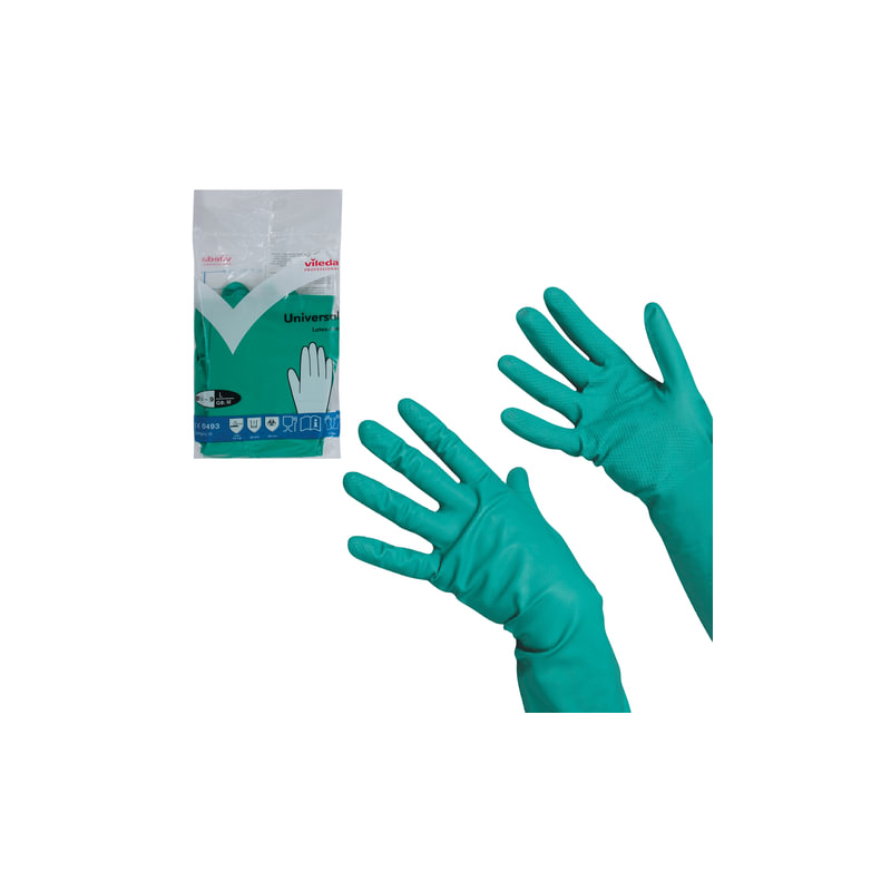 Перчатки хозяйственные нитриловые VILEDA универсальные, антиаллергенные, размер L (большой), зеленые, 100802
