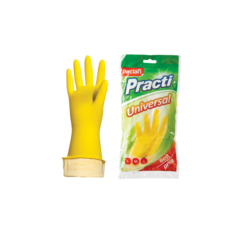 Перчатки хозяйственные резиновые PACLAN "Universal", с х/б напылением, размер L (большой), желтые