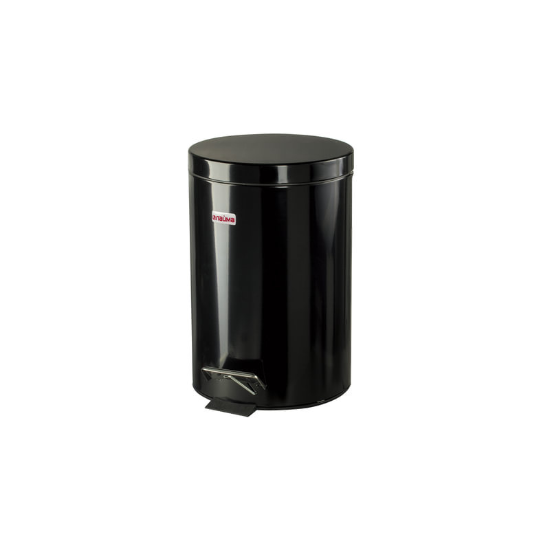Ведро-контейнер для мусора с педалью ЛАЙМА 12 л, глянцевое, цвет черный, 602850