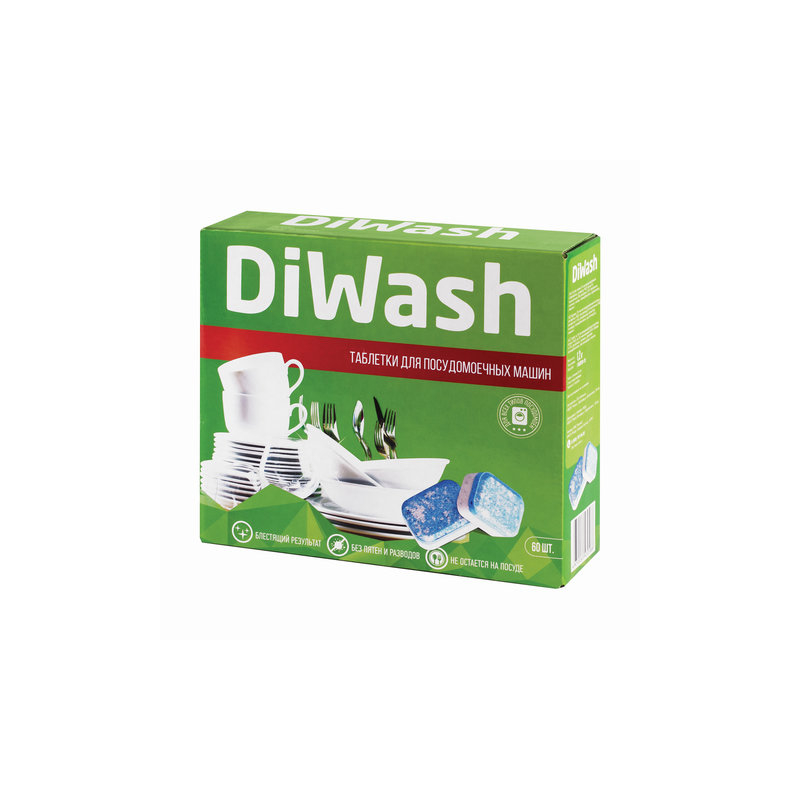 Средство для мытья посуды в посудомоечных машинах 60 шт., DIWASH (Дивош), таблетки