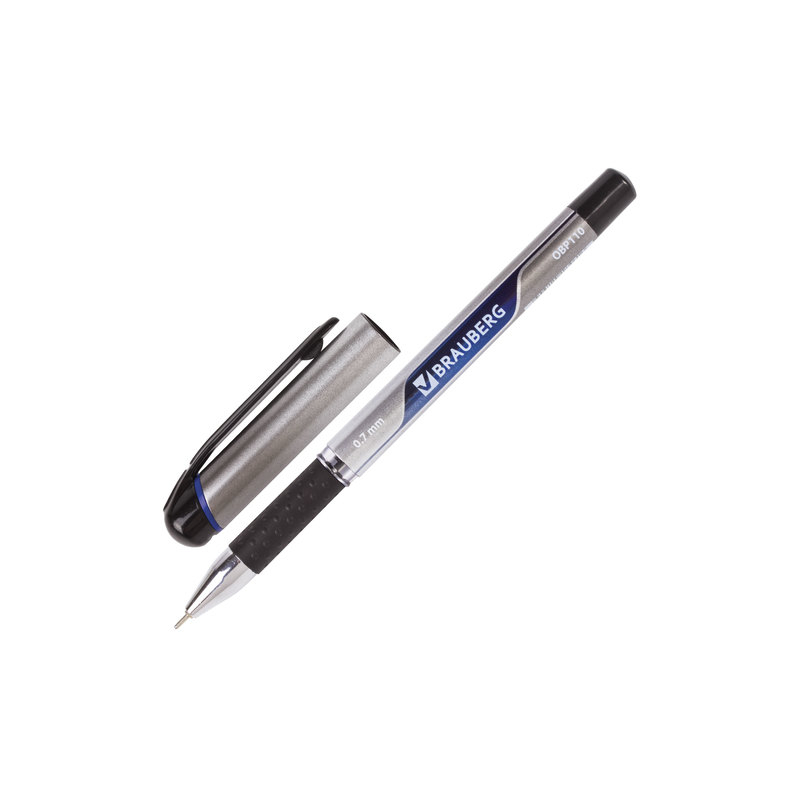 Ручка шариковая масляная с грипом BRAUBERG "Signature", СИНЯЯ, печать, узел 0,7 мм, линия письма 0,35 мм, OBP110